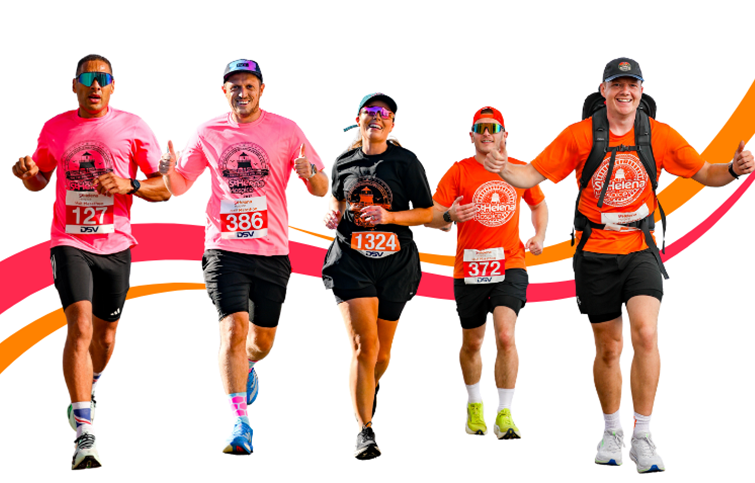 St Helena Hospice Half Marathon and 10k runners in branded race day T-shirts