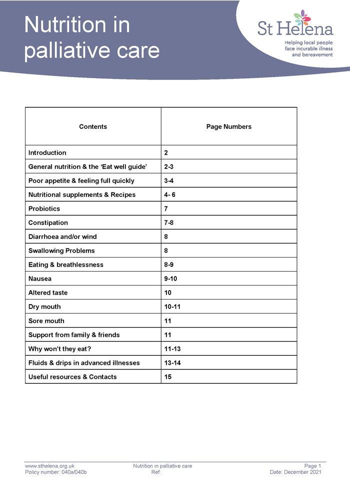 Nutrition in palliative care
