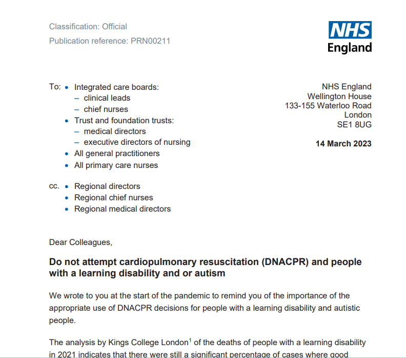 Decisions about resuscitation for people with autism and learning disability